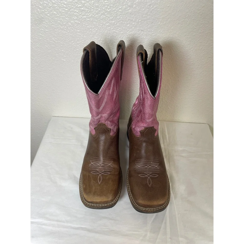 Shyanne Western Boots Kids Size 3D Brown Pink Good Leather‎ Square Toe 20090